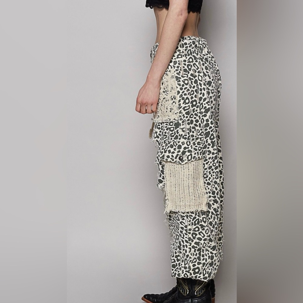 Pol Leopard Print Patchwork Distressed Crochet Jo… - image 2